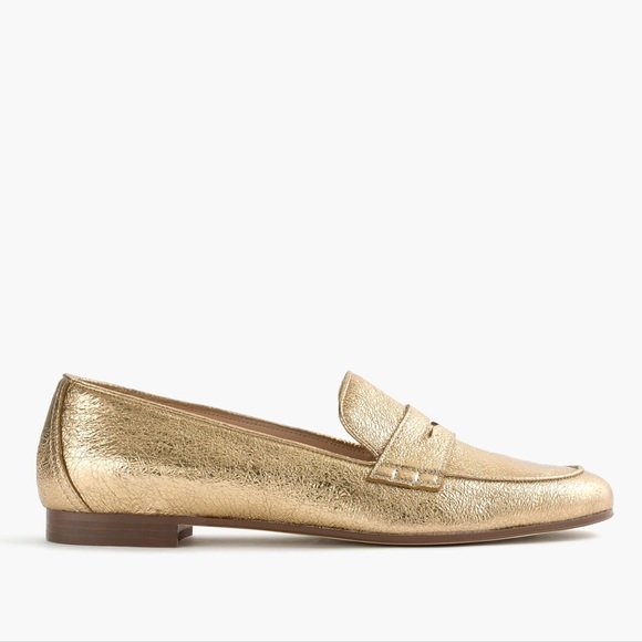 NIB J.Crew Gold Leather Metallic Loafers size 10 - Picture 4 of 9